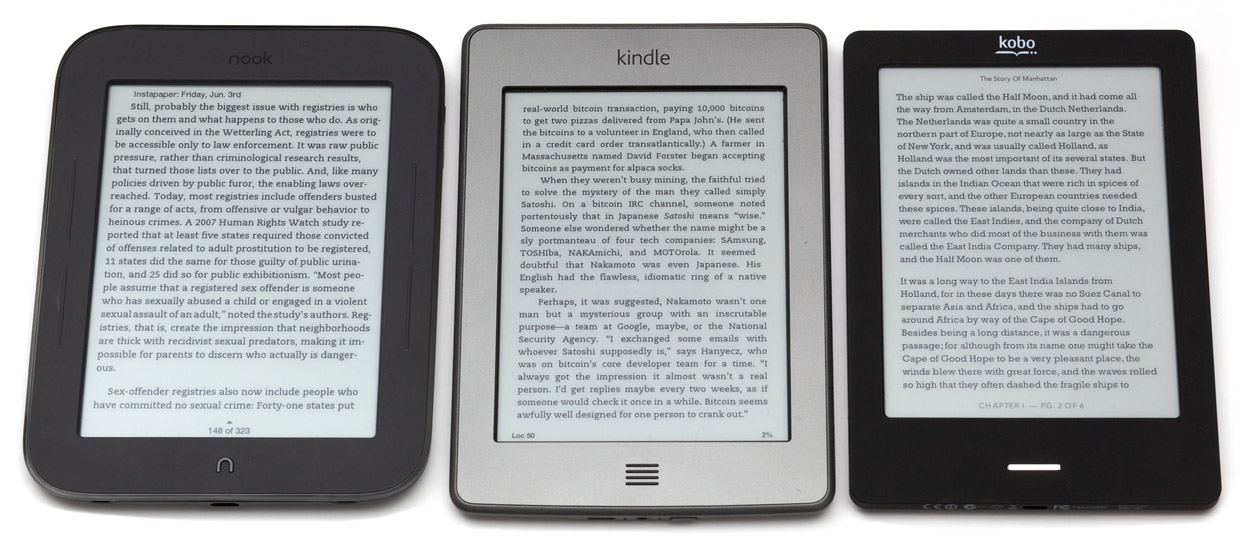 Kindle Touch compared to Nook Simple Touch, Kobo Touch, and Kindle 4 ...